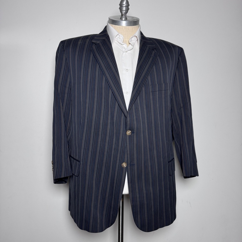 Nic's Toggery Blazer Mens 44R Gray Multi-Stripe Cotton Viscose Italy 2-Button
